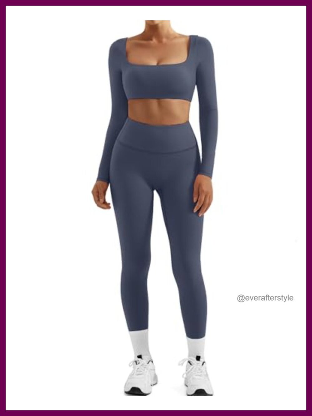 2 Piece Workout Set Compression Leggings Pockets Long Sleeve Crop Top Gym
